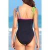 Women One Piece Swimsuits Ruched Slimming Bathing Suits Vintage Swimwear(Colorful Black)