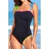Women One Piece Swimsuits Ruched Slimming Bathing Suits Vintage Swimwear(Colorful Black)