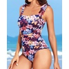 Women One Piece Swimsuits Ruched Slimming Bathing Suits Vintage Swimwear(Colorful Leaves)