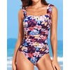 Women One Piece Swimsuits Ruched Slimming Bathing Suits Vintage Swimwear(Colorful Leaves)