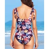 Women One Piece Swimsuits Ruched Slimming Bathing Suits Vintage Swimwear(Colorful Leaves)