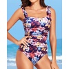 Women One Piece Swimsuits Ruched Slimming Bathing Suits Vintage Swimwear(Colorful Leaves)