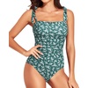 Women One Piece Swimsuits Ruched Slimming Bathing Suits Vintage Swimwear(Green Floral)