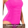 Women One Piece Swimsuits Ruched Slimming Bathing Suits Vintage Swimwear(Hot Pink)