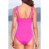 Women One Piece Swimsuits Ruched Slimming Bathing Suits Vintage Swimwear(Hot Pink)