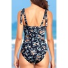 Women One Piece Swimsuits Ruched Slimming Bathing Suits Vintage Swimwear(Navy Blue Flowers)