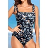 Women One Piece Swimsuits Ruched Slimming Bathing Suits Vintage Swimwear(Navy Blue Flowers)