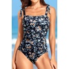 Women One Piece Swimsuits Ruched Slimming Bathing Suits Vintage Swimwear(Navy Blue Flowers)