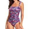 Women One Piece Swimsuits Ruched Slimming Bathing Suits Vintage Swimwear(Pink Floral)