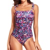 Women One Piece Swimsuits Ruched Slimming Bathing Suits Vintage Swimwear(Pink Floral)