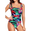 Women One Piece Swimsuits Ruched Slimming Bathing Suits Vintage Swimwear(Tropic Floral)