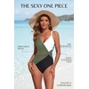 Women Sexy Mesh Cutout One Piece Swimsuit Tummy Control Bathing Suit 2026(Green White Black)