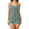 Tempt Me Women Tummy Control One Piece Swimsuits with Shorts(Green Floral)