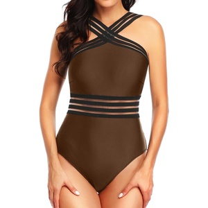 Tempt Me Women Crisscross One Piece Swimsuit(Brown)