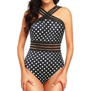 Tempt Me Women Crisscross One Piece Swimsuit(Polka Dot)