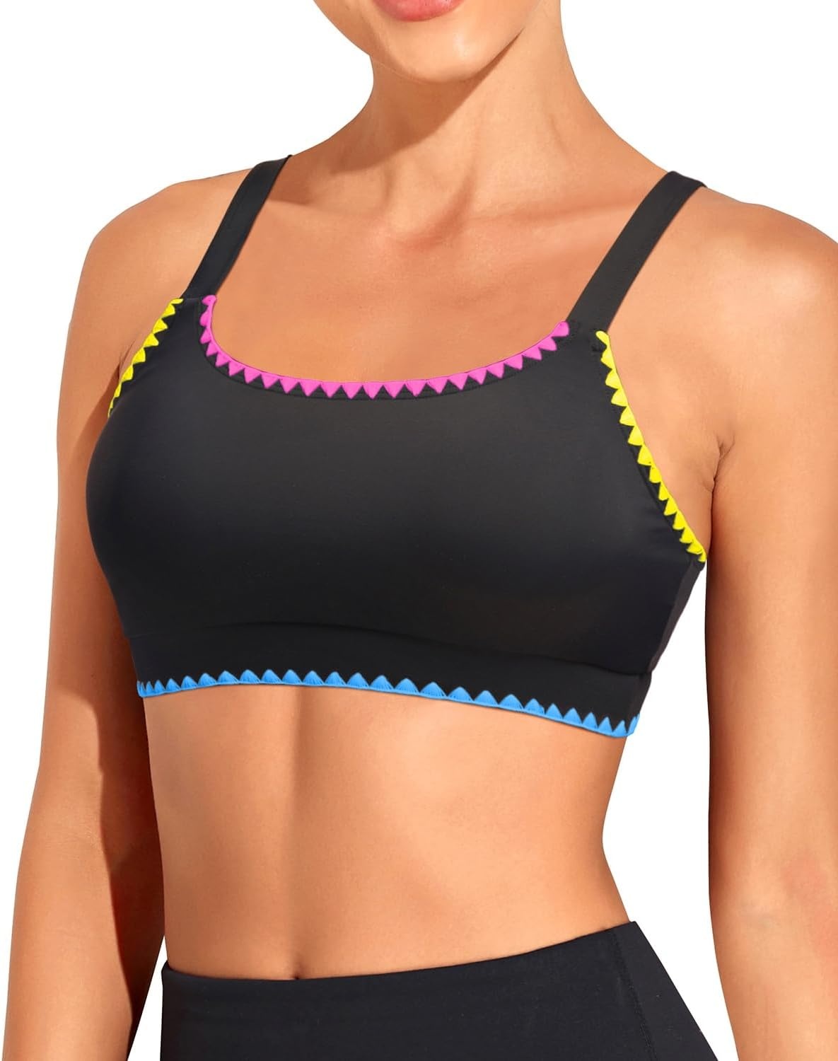 image:imageTempt Me Women Sports Bra Swim Crop Tops OnlyColorful Blackscalloped Trim