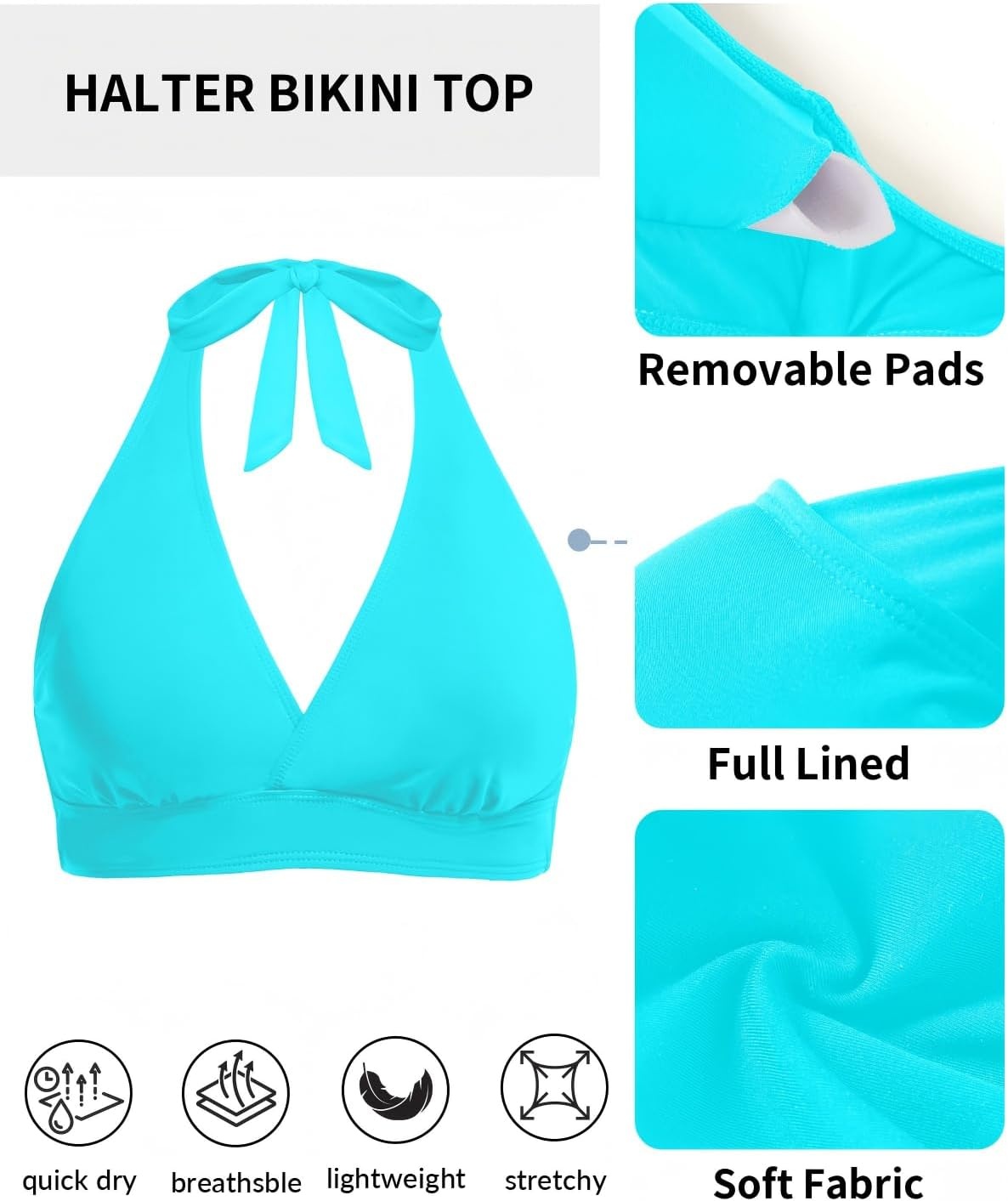 image:imageWomen Halter Bikini Top Push Up Swimsuit Top OnlyAqua