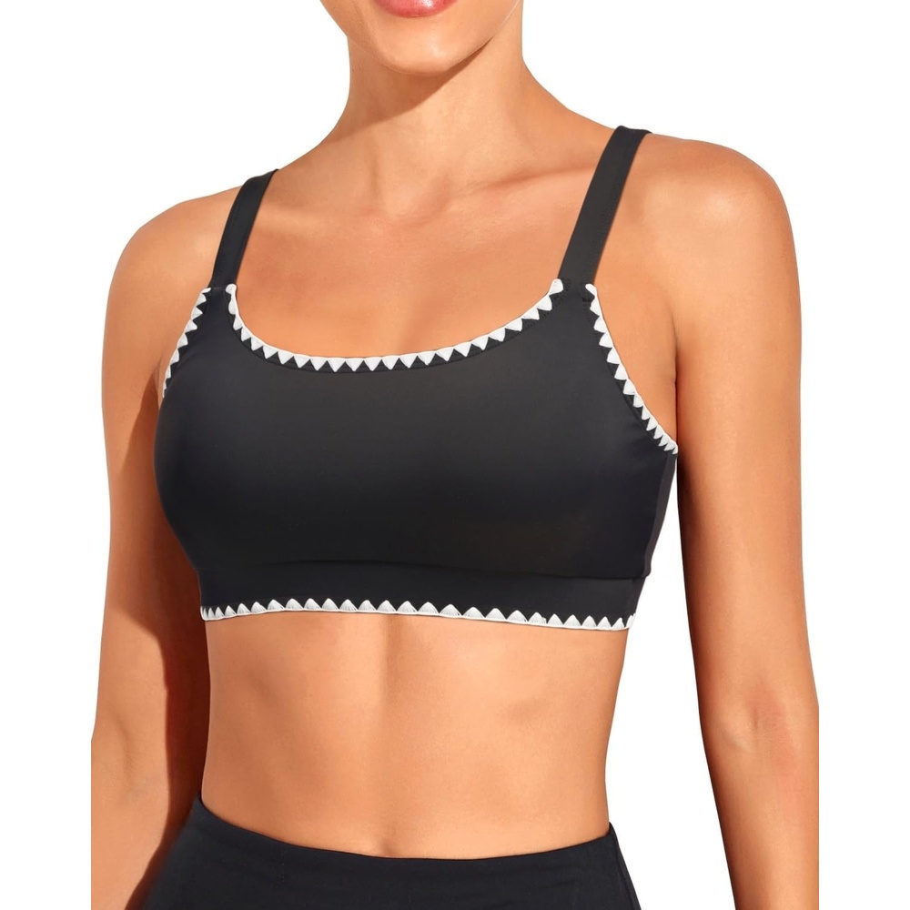 image:imageTempt Me Women Sports Bra Swim Crop Tops OnlyBlackscalloped Trim
