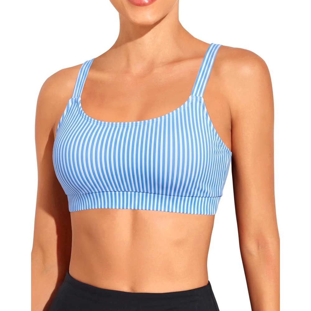image:imageTempt Me Women Sports Bra Swim Crop Tops OnlyBlue White Striped