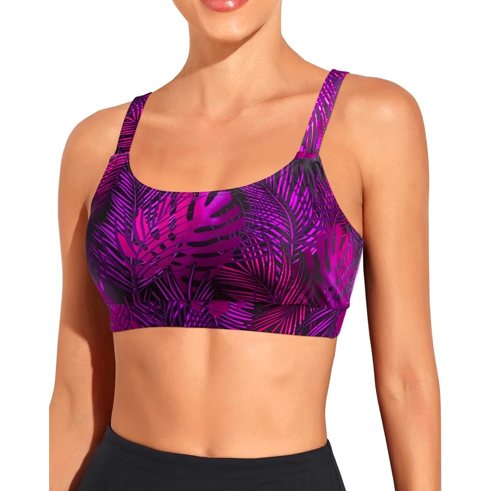 image:imageTempt Me Women Sports Bra Swim Crop Tops OnlyPurple Leaves