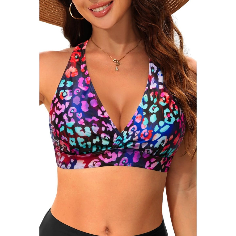 image:imageWomen Halter Bikini Top Push Up Swimsuit Top OnlyColor Leopard