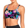 Tempt Me Women Sports Bra Swim Crop Tops Only(Black Colorful Floral)