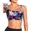 Tempt Me Women Sports Bra Swim Crop Tops Only(Black Colorful Floral)