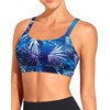 Tempt Me Women Sports Bra Swim Crop Tops Only(Blue Leaves)
