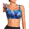 Tempt Me Women Sports Bra Swim Crop Tops Only(Blue Leaves)