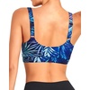 Tempt Me Women Sports Bra Swim Crop Tops Only(Blue Leaves)