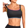 Tempt Me Women Sports Bra Swim Crop Tops Only(Colorful Black-scalloped Trim)