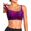 Tempt Me Women Sports Bra Swim Crop Tops Only(Purple Leaves)