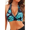 Women Halter Bikini Top Push Up Swimsuit Top Only with Mesh(Aqua Floral)