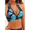 Women Halter Bikini Top Push Up Swimsuit Top Only with Mesh(Aqua Floral)