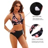 Women Halter Bikini Top Push Up Swimsuit Top Only with Mesh(Black Pink Floral)