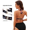 Women Halter Bikini Top Push Up Swimsuit Top Only with Mesh(Black Pink Floral)