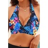 Women Halter Bikini Top Push Up Swimsuit Top Only with Mesh(Blue Floral)