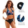 Women Halter Bikini Top Push Up Swimsuit Top Only with Mesh(Blue Floral)