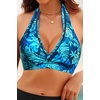 Women Halter Bikini Top Push Up Swimsuit Top Only with Mesh(Blue Leaves)