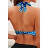 Women Halter Bikini Top Push Up Swimsuit Top Only with Mesh(Blue Leaves)