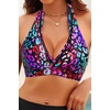 Women Halter Bikini Top Push Up Swimsuit Top Only with Mesh(Color Leopard)