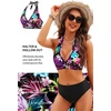 Women Halter Bikini Top Push Up Swimsuit Top Only with Mesh(Colorful Flower)