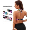 Women Halter Bikini Top Push Up Swimsuit Top Only with Mesh(Colorful Flower)