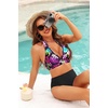 Women Halter Bikini Top Push Up Swimsuit Top Only with Mesh(Colorful Flower)