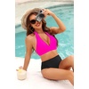 Women Halter Bikini Top Push Up Swimsuit Top Only with Mesh(Hot Pink)