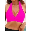 Women Halter Bikini Top Push Up Swimsuit Top Only with Mesh(Hot Pink)