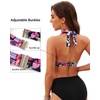 Women Halter Bikini Top Push Up Swimsuit Top Only with Mesh(Navy Blue Magenta)