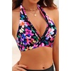 Women Halter Bikini Top Push Up Swimsuit Top Only with Mesh(Navy Blue Magenta)