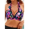 Women Halter Bikini Top Push Up Swimsuit Top Only with Mesh(Navy Blue Magenta)