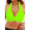Women Halter Bikini Top Push Up Swimsuit Top Only with Mesh(Neon Green)